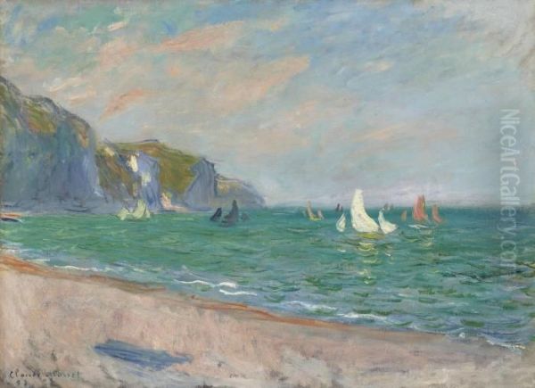 Bateaux Devant Les Falaises De Pourville Oil Painting by Claude Oscar Monet