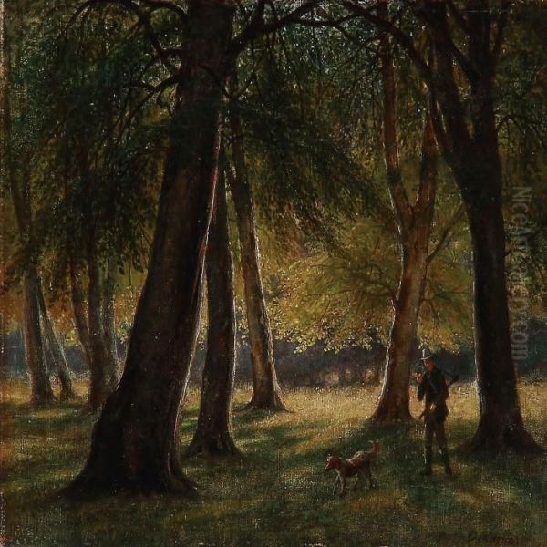 A Hunter With His Dog In The Woods Oil Painting by David Monies