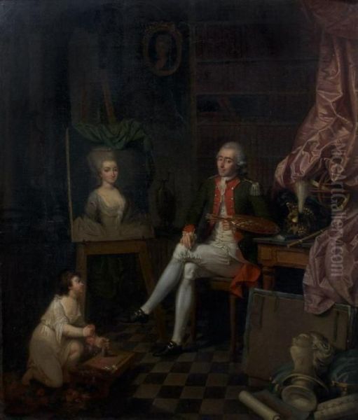 Un Militaire Achevant De Peindre Un Portrait De Femme Oil Painting by Nicolas Andre Monsiau