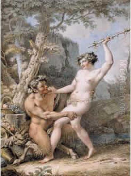 Satyre Et Bacchante En Sous-bois Oil Painting by Nicolas Andre Monsiau