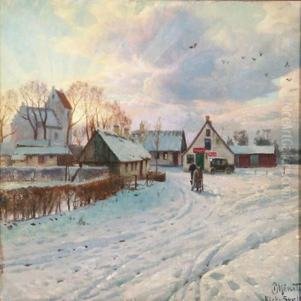 Sunset At Syv Kirke (seven Church) In Roskilde, Denmark Oil Painting by Peder Mork Monsted