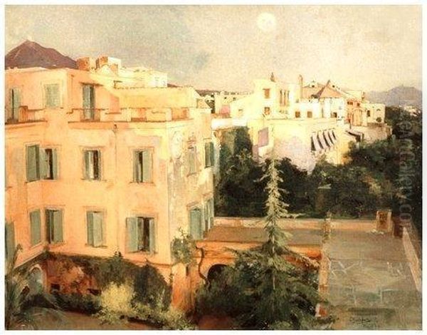 Paesaggio Urbano Con Vesuvio Oil Painting by Edoardo Monteforte