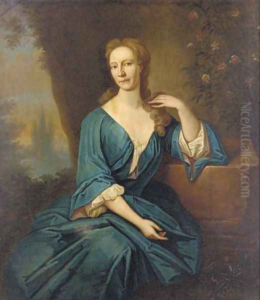 Portrait of a Anne Seton, seated three-quarter-length, in a blue dress Oil Painting by Richard Waitt