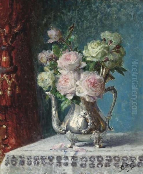 Nature Morte Aux Roses Oil Painting by Pierre Eugene Montezin