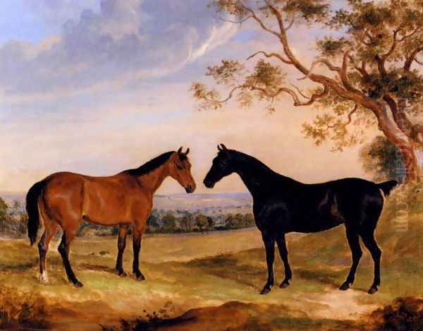 Two Mares In A Landscape Oil Painting by William Webb