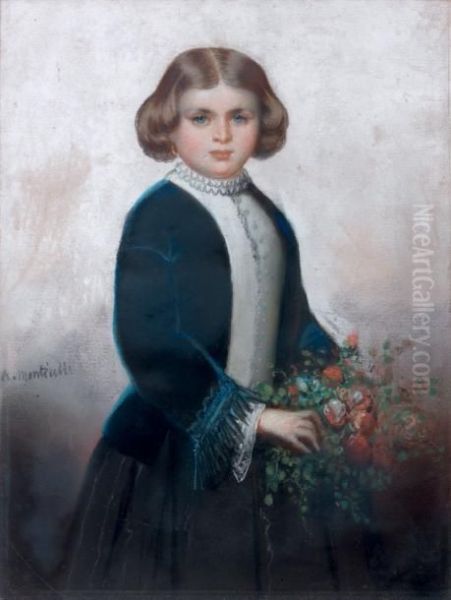 Portrait De Jeune Fille Au Bouquet De Fleurs Oil Painting by Adolphe Joseph Th. Monticelli