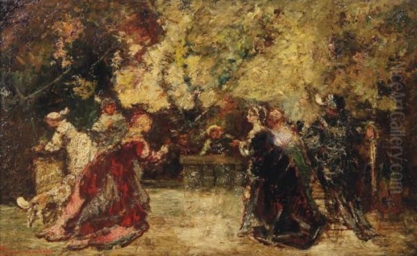 Fete Elegante Oil Painting by Adolphe Joseph Th. Monticelli