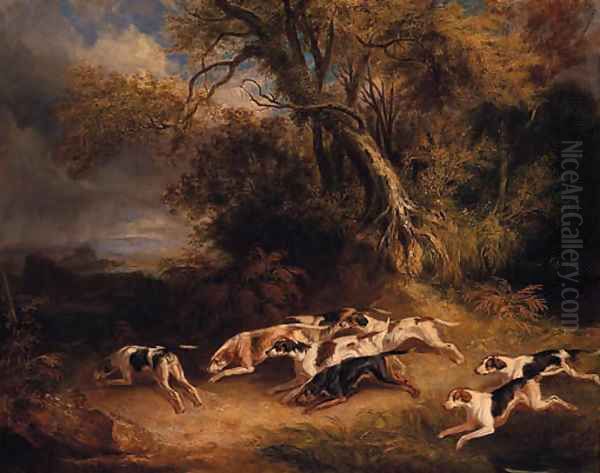 Running Hounds Oil Painting by William Webb