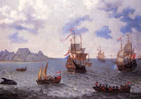 The Man=o'-War 'Amsterdam' and other Dutch Ships in Table Bay Oil Painting by Adam Willaerts