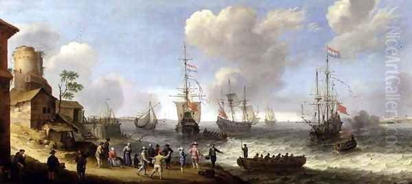 Dutch Warships in an Estuary Oil Painting by Adam Willaerts