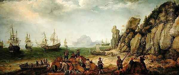 Wild goat hunting on the coast, 1620 Oil Painting by Adam Willaerts