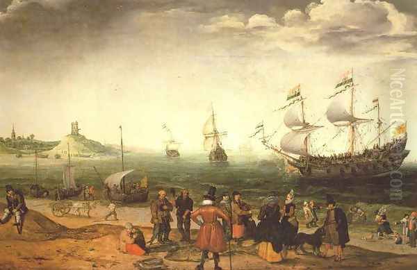 Coastal Landscape with Ships 1616 Oil Painting by Adam Willaerts