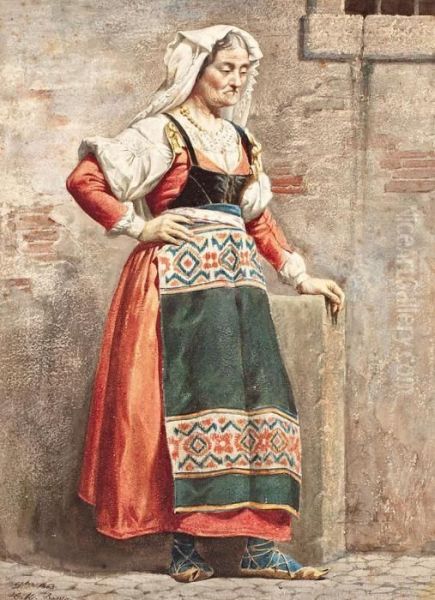 Modelo Vestida De Campesina Italiana Oil Painting by Tomas Moragas y Torras