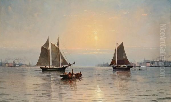 New York Harbor Oil Painting by Edward Moran