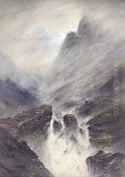 A raging torrent, Snowdonia Oil Painting by Elijah Walton