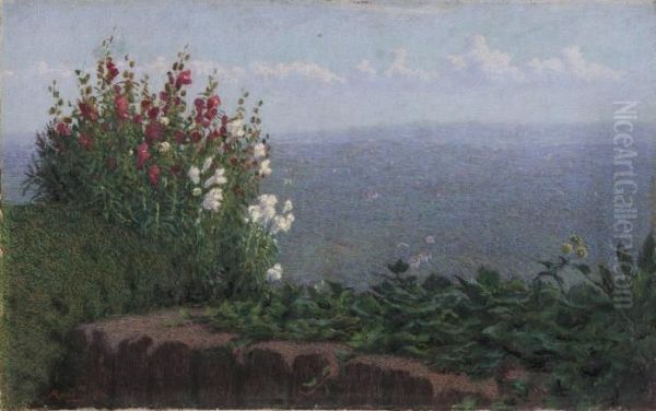 Bocche Di Leone O Muricciolo Nel Giardino Oil Painting by Angelo Morbelli