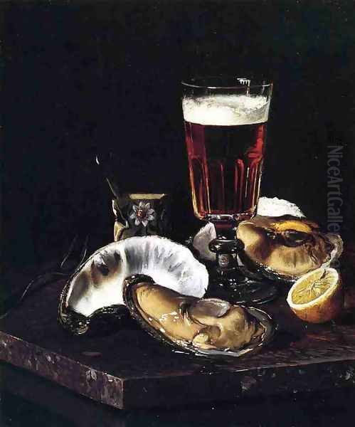 Still Life with Beer and Oysters Oil Painting by Andrew John Henry Way