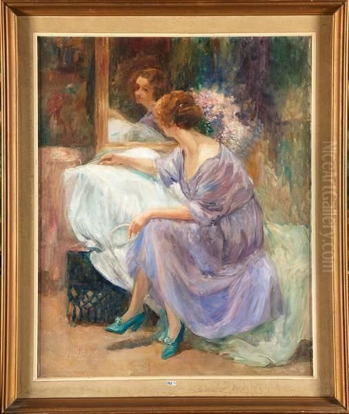 Elegante Au Miroir Oil Painting by Henri Moreau