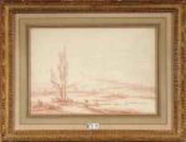 Paysage Anime A La Riviere Oil Painting by Louis-Gabriel Moreau the Elder