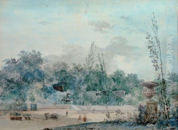 Une Paire De Vues Animees D'un Parc Oil Painting by Louis-Gabriel Moreau the Elder