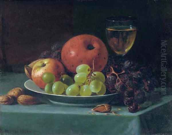 Still Life with Grapes, Walnuts and Apples Oil Painting by Andrew John Henry Way