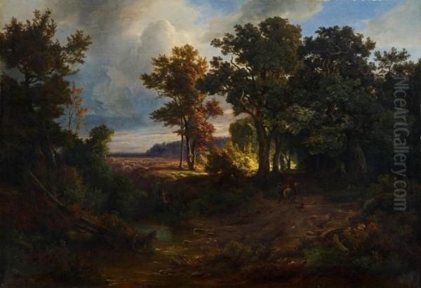 Landschaft Mit Waldweg Und Reiter Oil Painting by Christian Bernhard Morgenstern