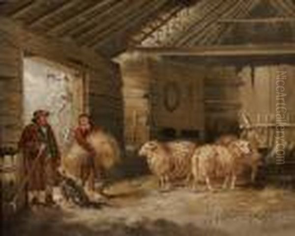 Barn Interior With Sheep Oil Painting by George Morland