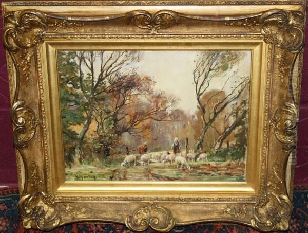 Wooded Landscape Oil Painting by Henry Morley