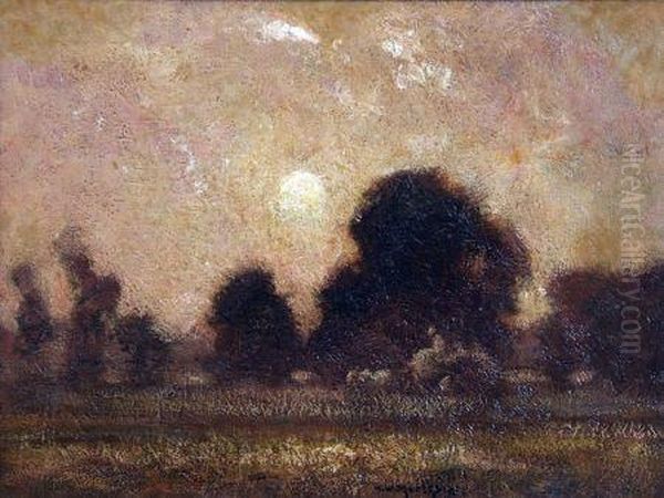 Harvesting At Twilight Oil Painting by Thomas William Morley