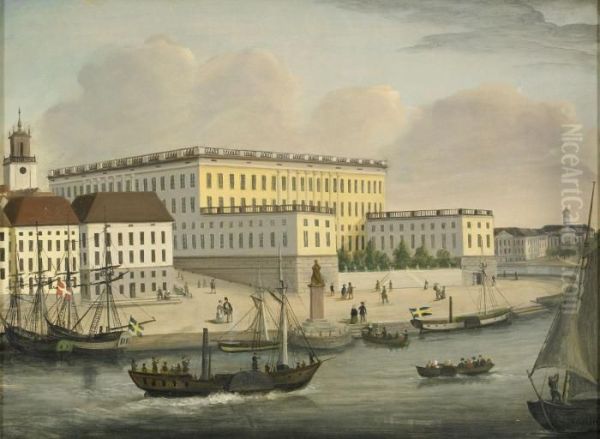 Vy Mot Stockholms Slott Fran Skeppsholmen Oil Painting by Axel Otto Morner