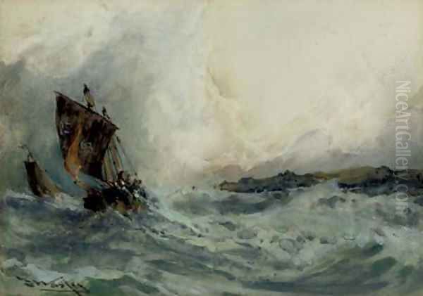 Fishing trawlers in an offshore breeze Oil Painting by Frank Wasley