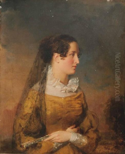 Portrait Of A Lady With A Mantilla And A Fan Oil Painting by John Hamilton Mortimer