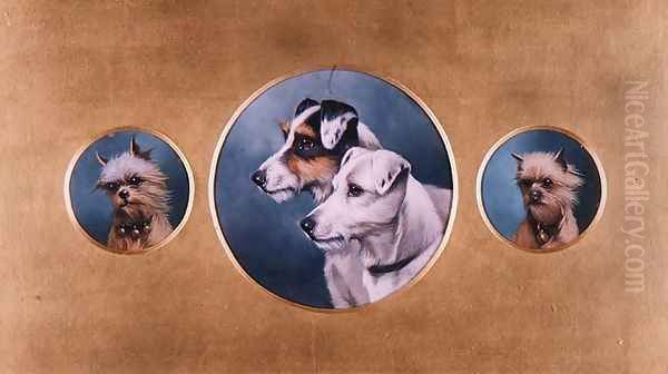 Fox Terriers and Yorkshire Terriers, 1905 Oil Painting by Alfred Wheeler