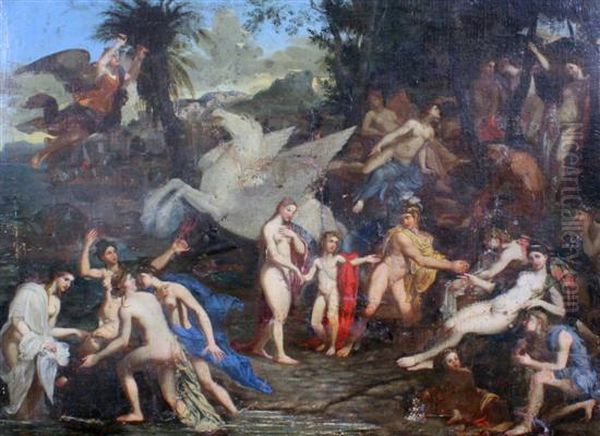 Pegasus Among The Muses On Mount Parnassus Oil Painting by Pierre Mosnier