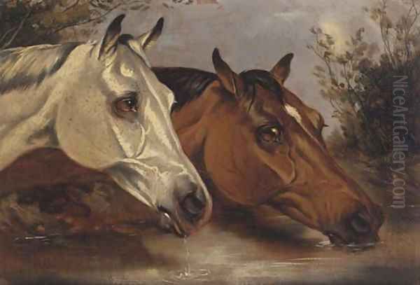 At the water trough Oil Painting by Alfred Wheeler