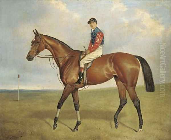 Diamond Jubilee with jockey up by a post Oil Painting by Alfred Wheeler