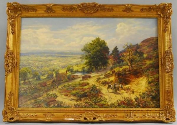 Extensive Countryside View With Drovers And Farmers Oil Painting by George William Mote