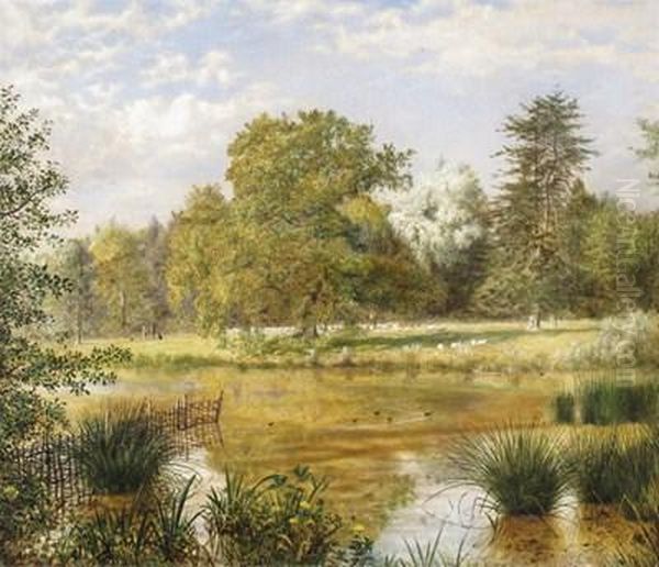 View In A Park With Huntsmen And Sheep Oil Painting by George William Mote