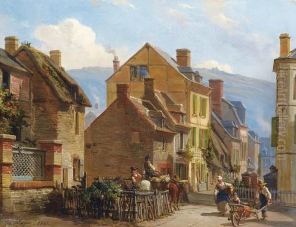 La Rue Des Rosiers A Trouville Oil Painting by Charles Louis Mozin