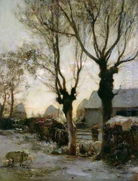 Farmyard in Winter Oil Painting by James Lawton Wingate