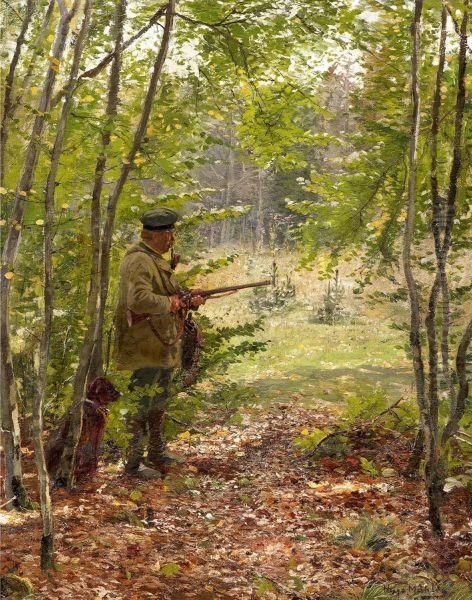 Hunter At The Ready Oil Painting by Hugo Muhlig