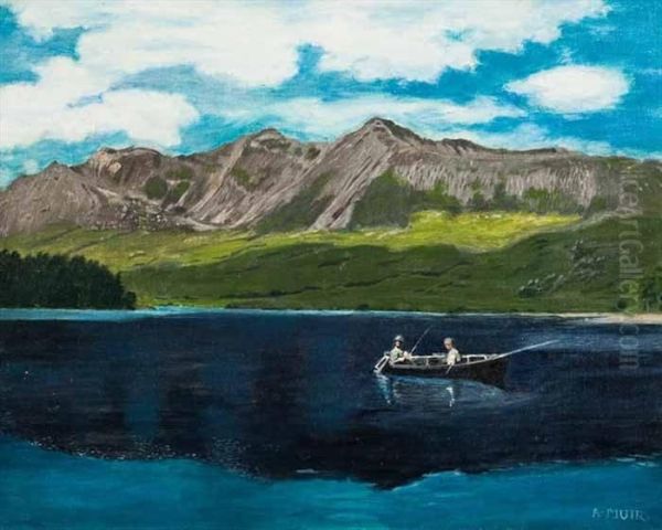 Fishing On The Loch Oil Painting by Anne Davidson Muir