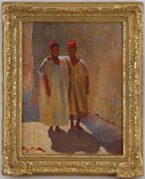 Jeunes Garcons A Bou Saada Oil Painting by Fritz Muller