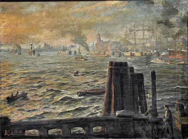 Blick In Denhamburger Hafen Oil Painting by Karl Muller