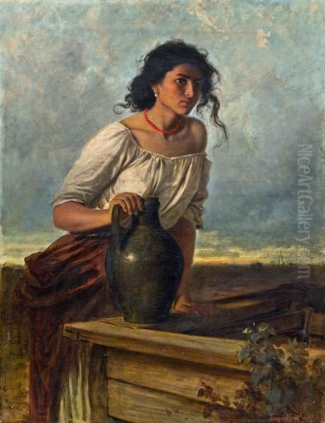 Junge Zigeunerin Am Brunnen Oil Painting by Leopold Carl Muller