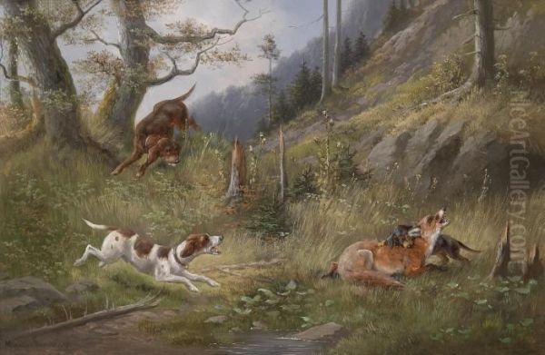 Successful Fox Hunt Oil Painting by Moritz Muller