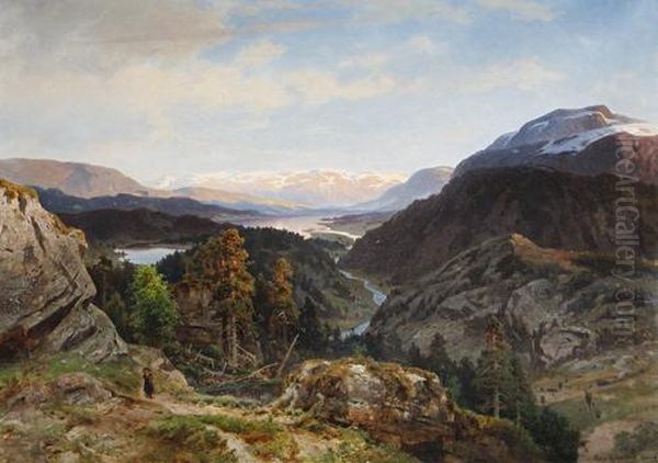 An Extensive Mountain Landscape Oil Painting by Morten Muller