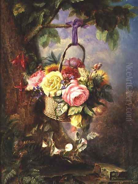 Basket of Roses with fuschia Oil Painting by Edward Charles Williams