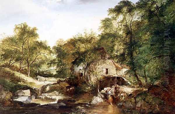 A Wooded river landscape Oil Painting by Edward Charles Williams