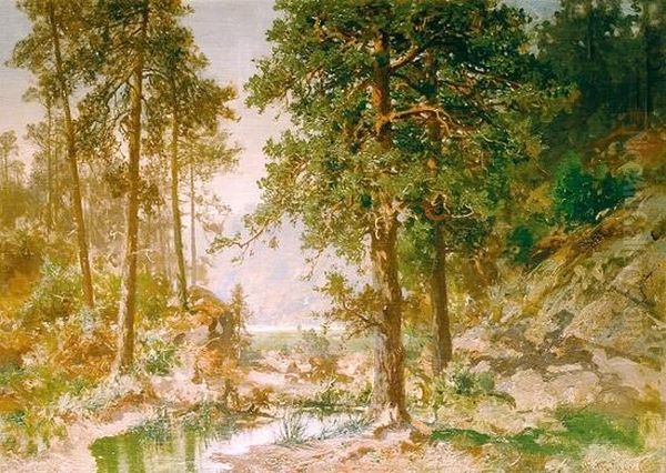 Skogsinterior 1878 Oil Painting by Morten Muller